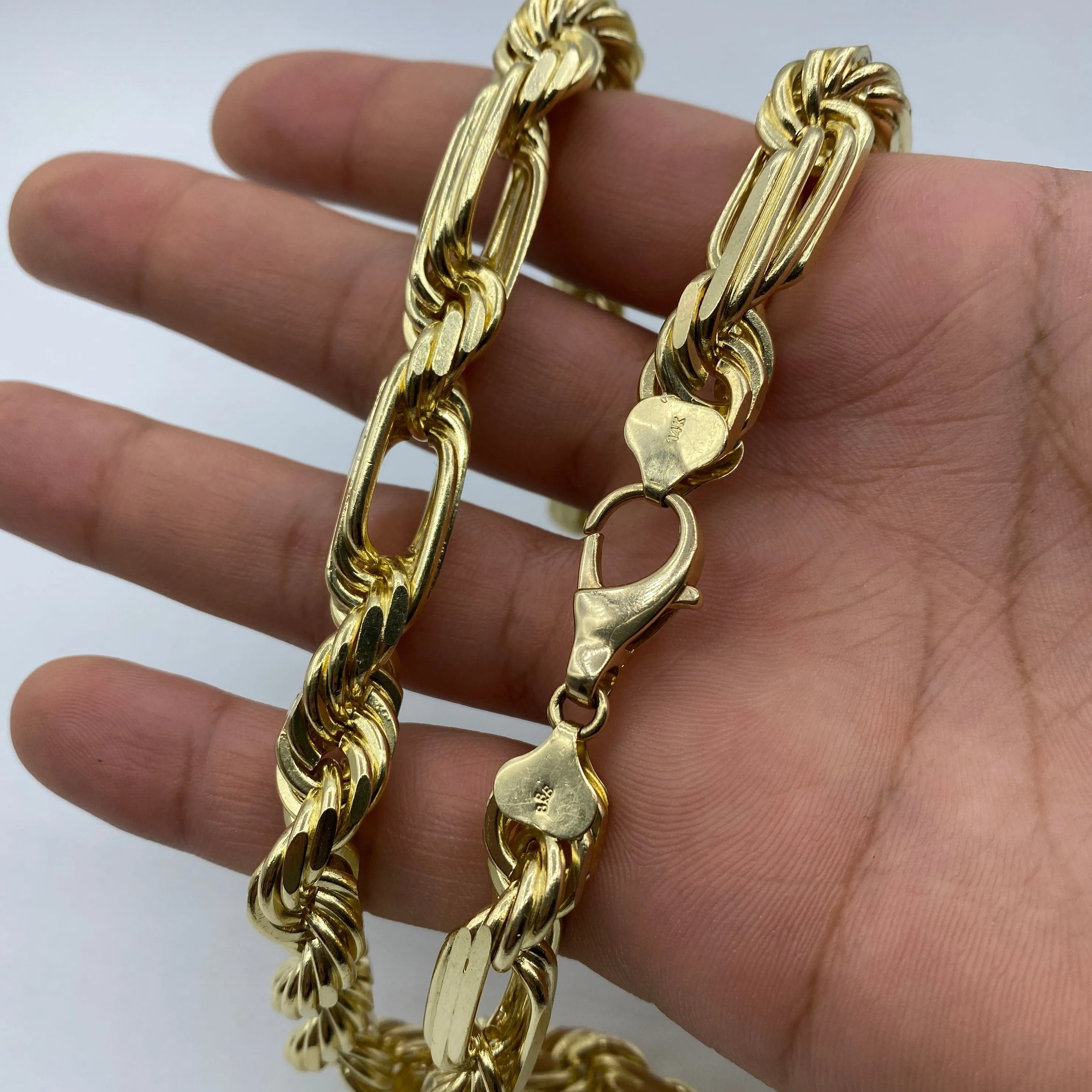 14K 12MM Bold Figaro Rope Chain 24"