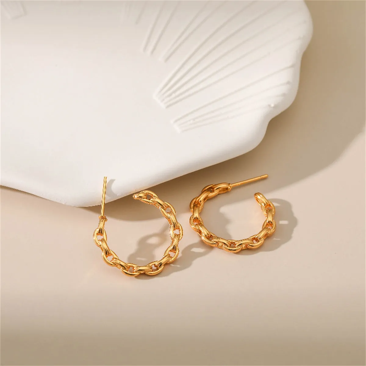 18K Gold-Plated Cable Chain Hoop Earrings