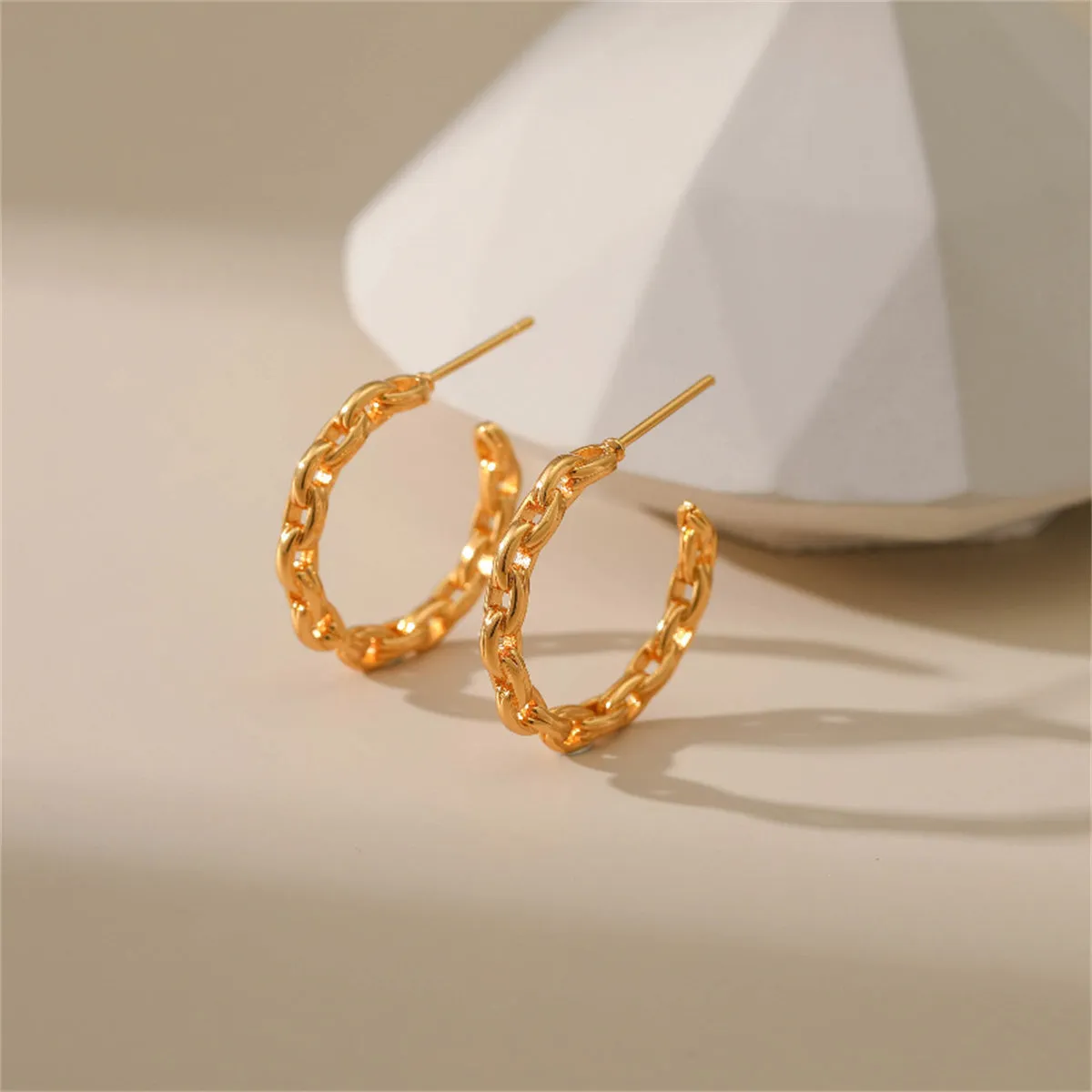 18K Gold-Plated Cable Chain Hoop Earrings