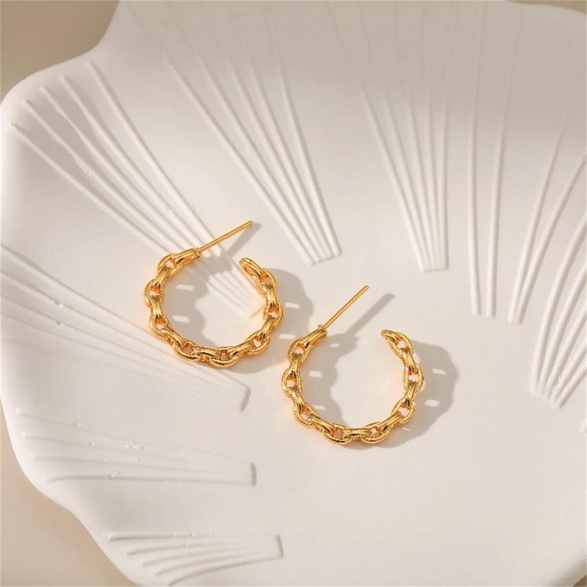 18K Gold-Plated Cable Chain Hoop Earrings
