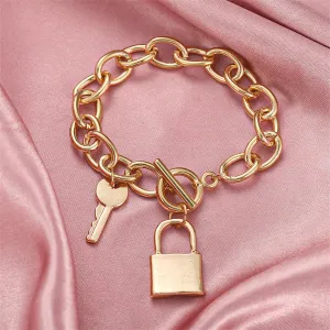 18K Gold-Plated Cable Chain Key Lock Toggle Charm Bracelet