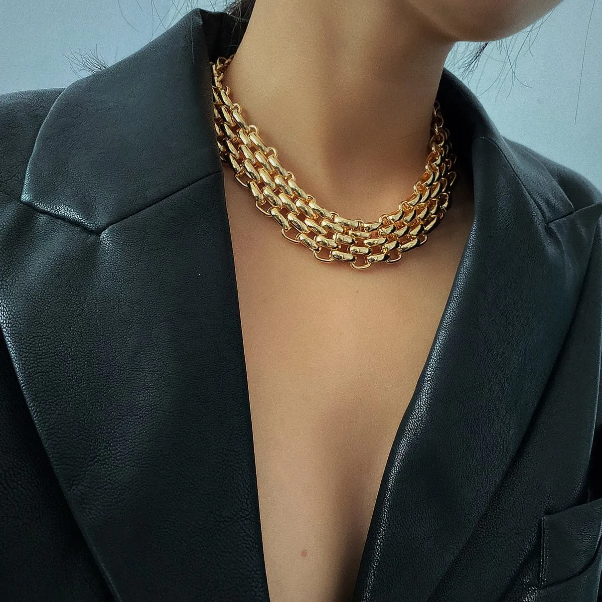 18K Gold-Plated Chunky Panther Chain Choker Necklace