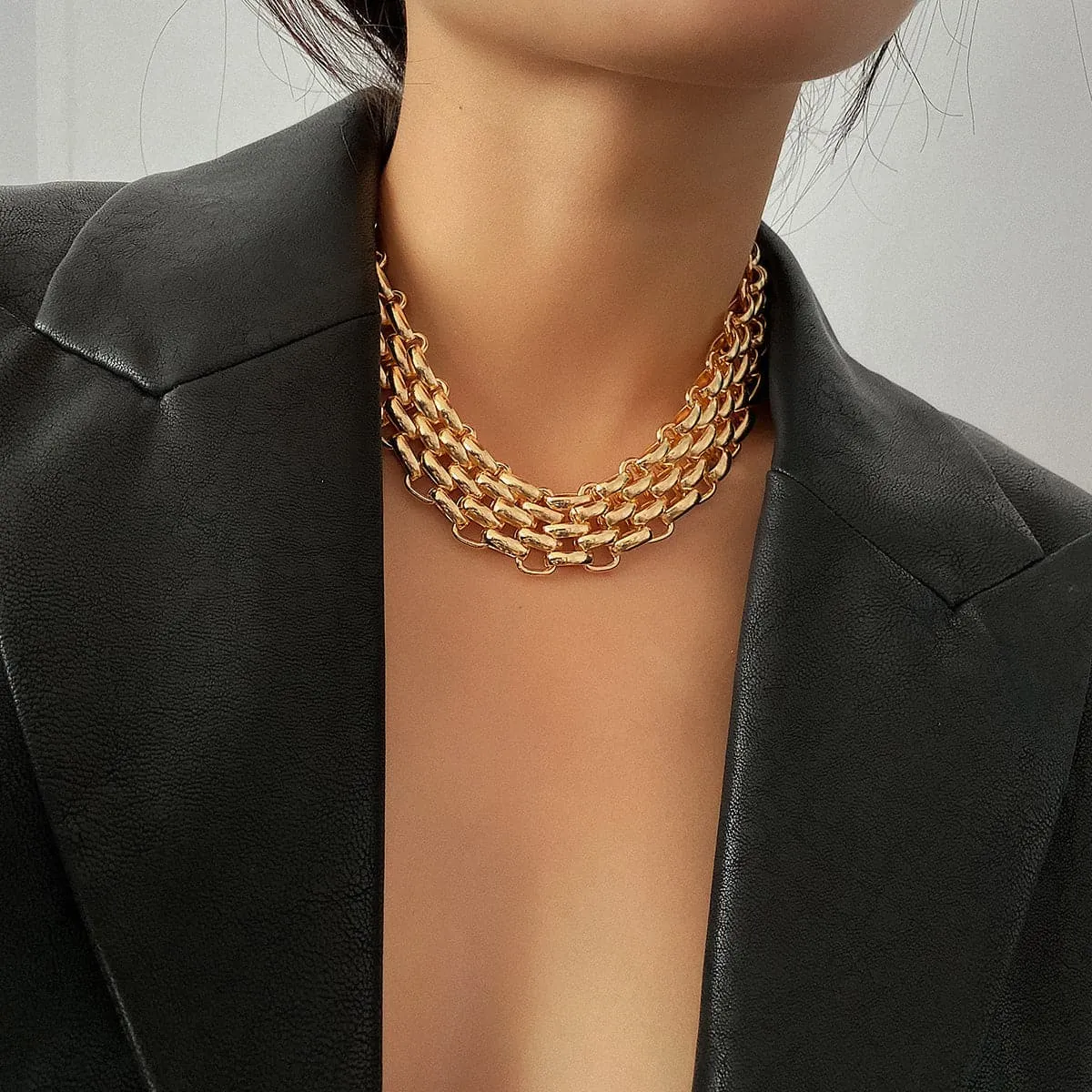 18K Gold-Plated Chunky Panther Chain Choker Necklace