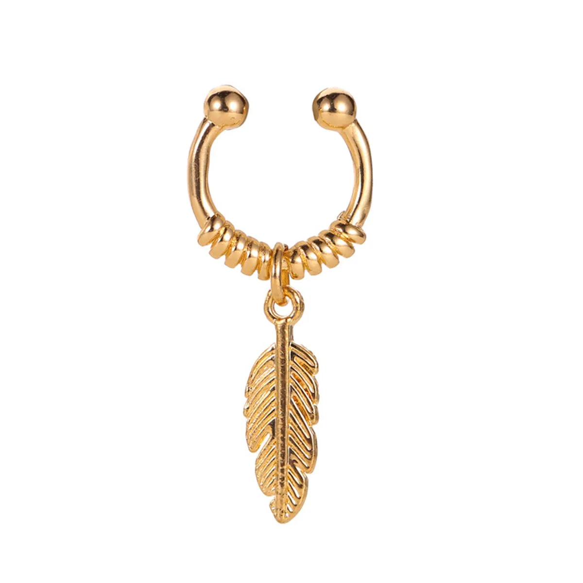 18K Gold-Plated Feather Charm Ear Cuff