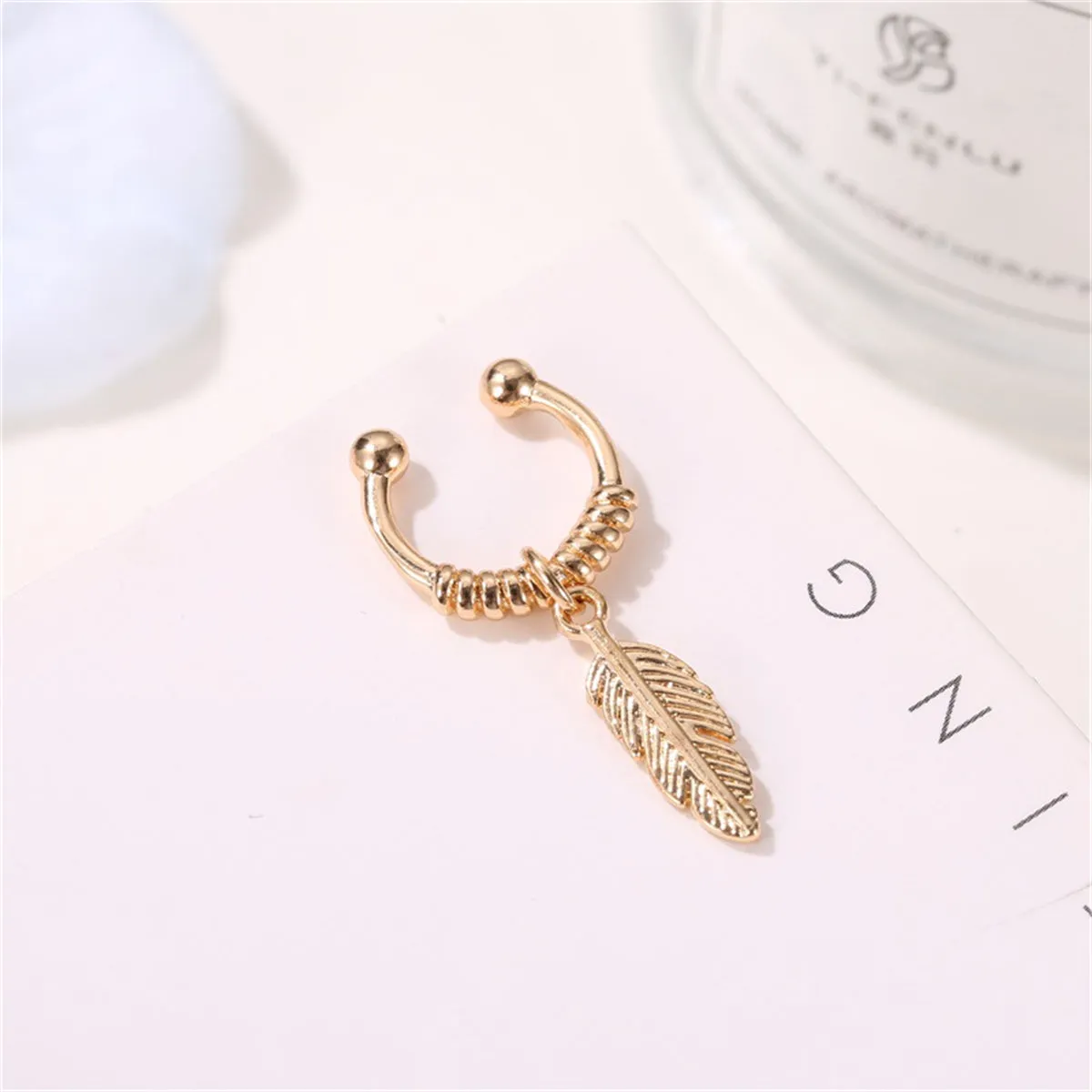 18K Gold-Plated Feather Charm Ear Cuff
