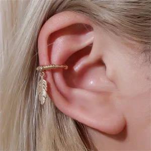 18K Gold-Plated Feather Charm Ear Cuff