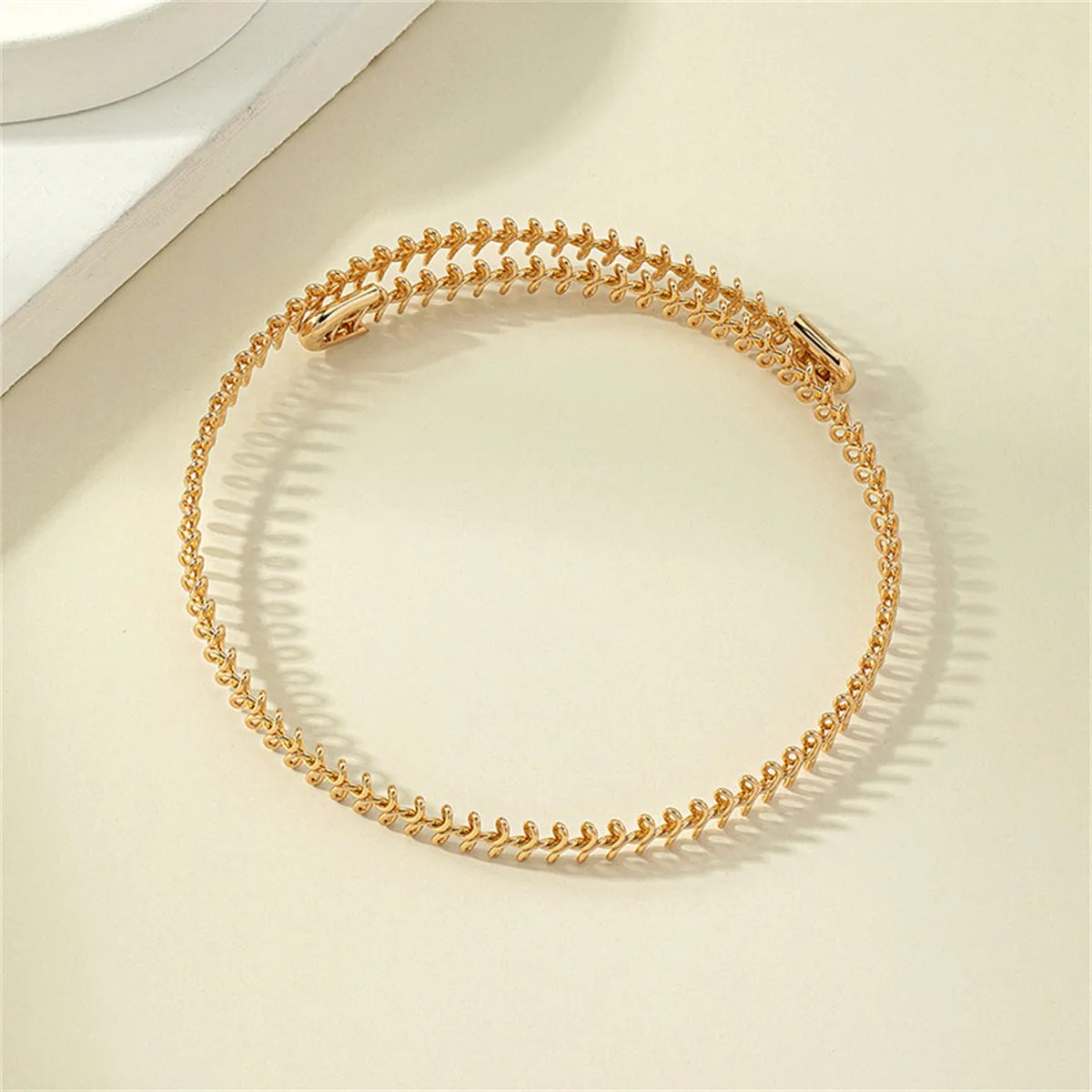 18K Gold-Plated Fishbone Choker Necklace