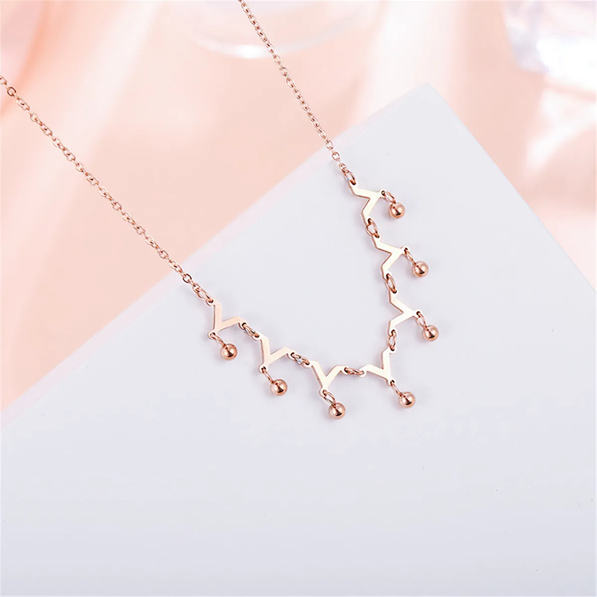 18K Rose Gold-Plated Letter V & Bead Necklace
