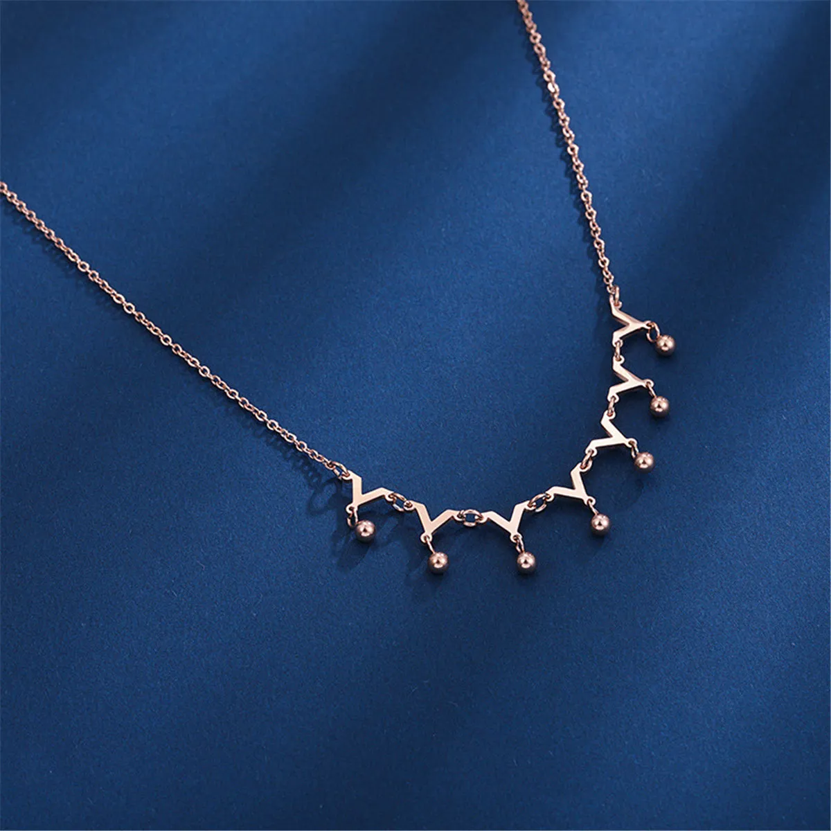 18K Rose Gold-Plated Letter V & Bead Necklace