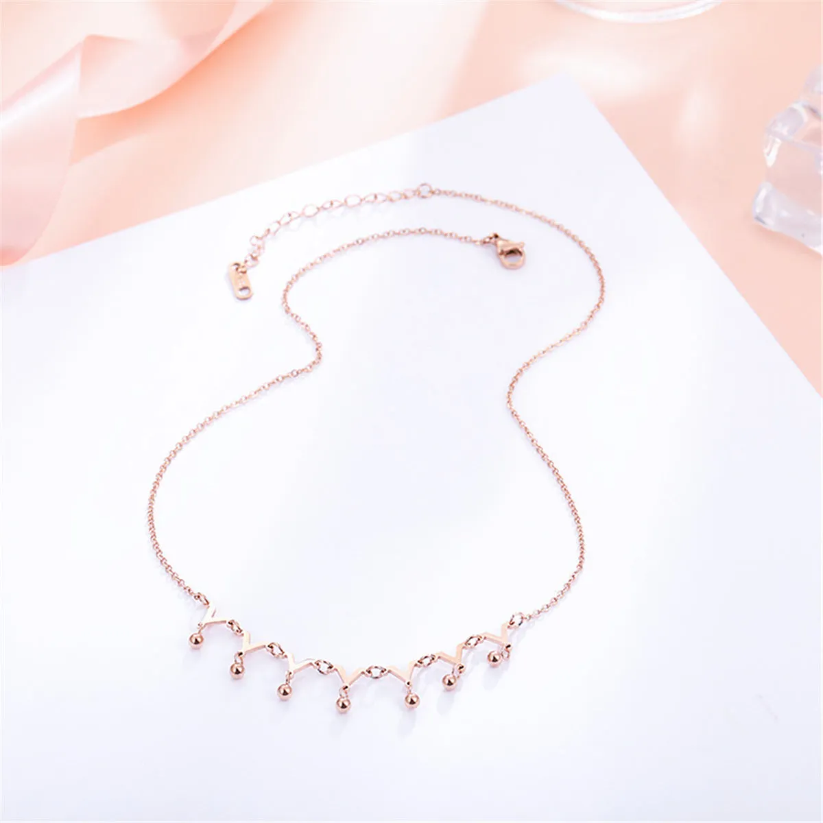 18K Rose Gold-Plated Letter V & Bead Necklace