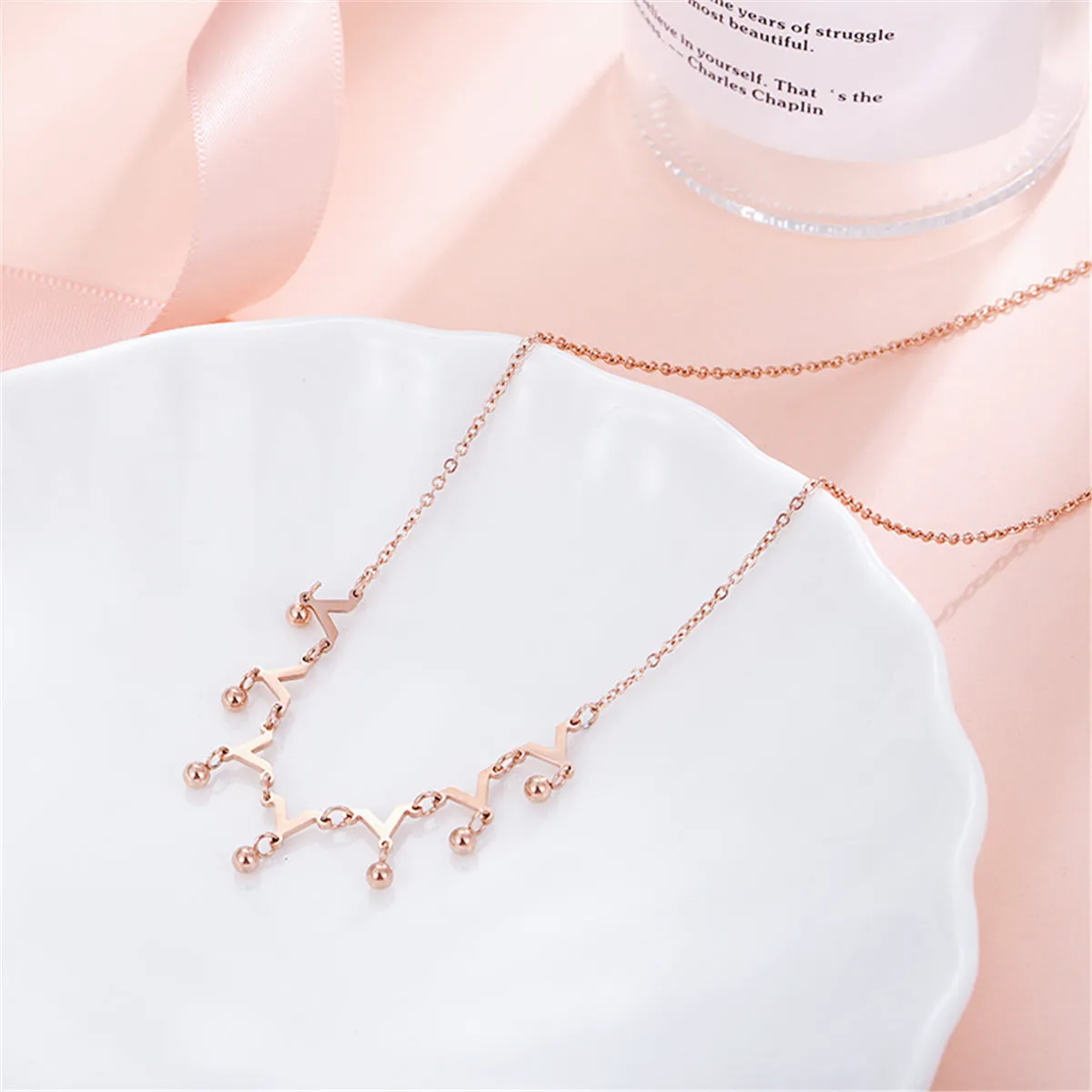 18K Rose Gold-Plated Letter V & Bead Necklace
