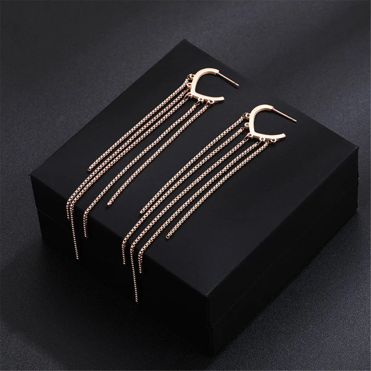 18K Rose Gold-Plated Tassel Open Hoop Drop Earrings