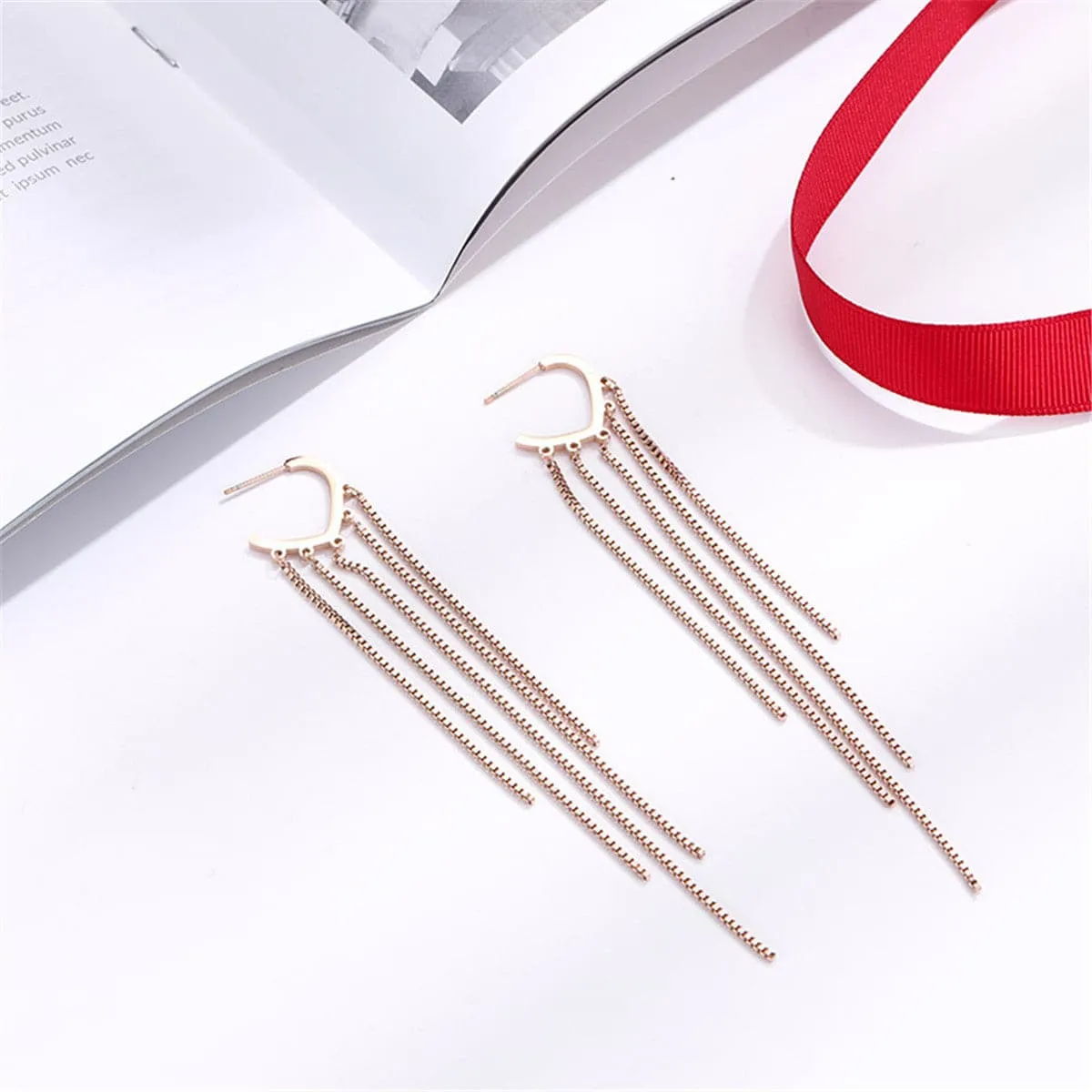 18K Rose Gold-Plated Tassel Open Hoop Drop Earrings