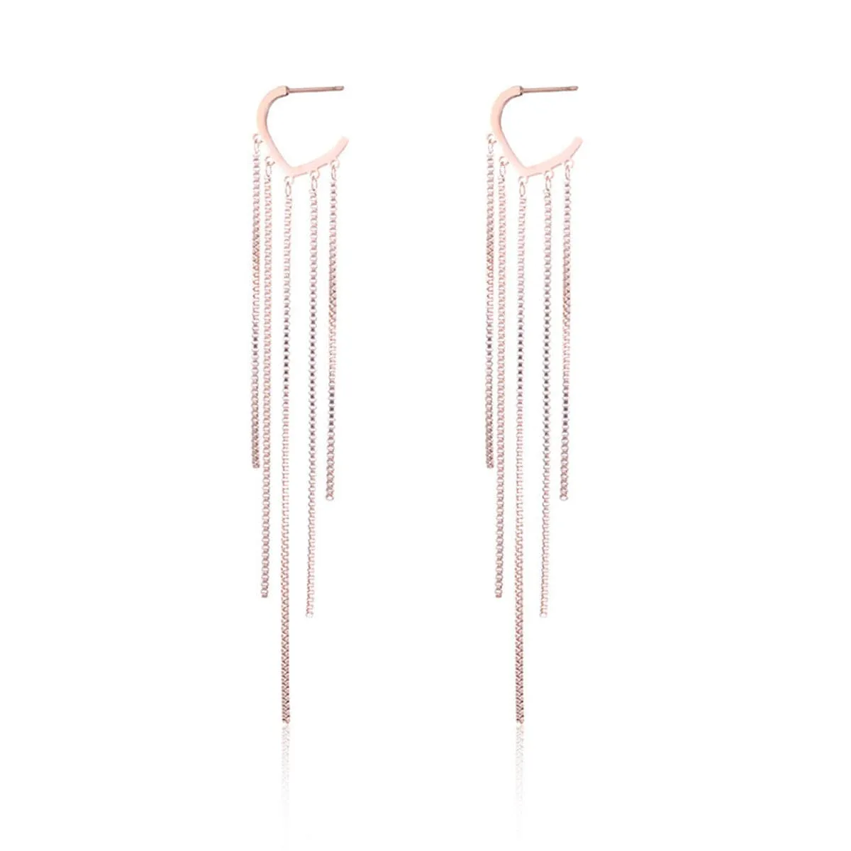 18K Rose Gold-Plated Tassel Open Hoop Drop Earrings