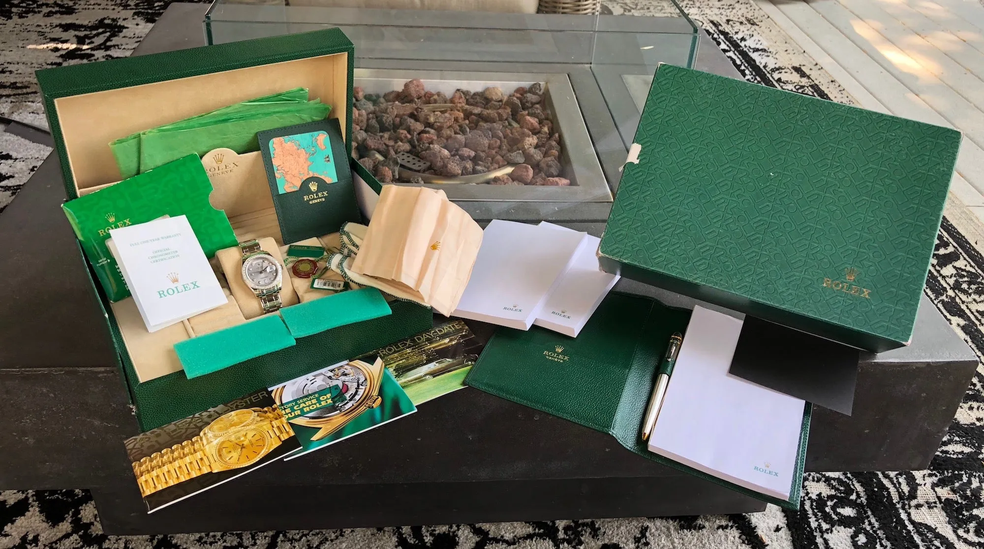 1999 Rolex Pearlmaster 18946 Platinum 39mm Rhodium Serti Diamond Day Date Wristwatch Box & Papers
