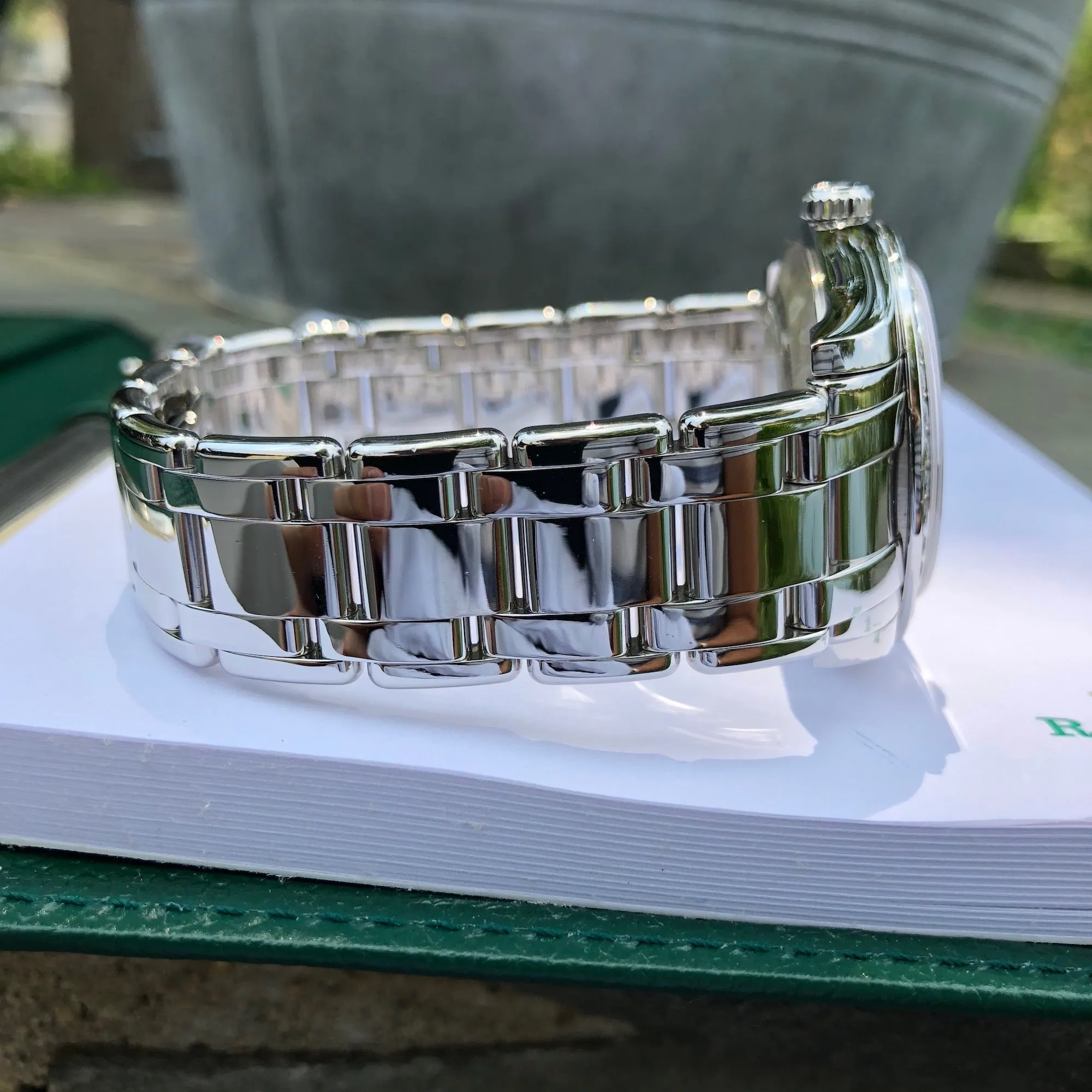 1999 Rolex Pearlmaster 18946 Platinum 39mm Rhodium Serti Diamond Day Date Wristwatch Box & Papers
