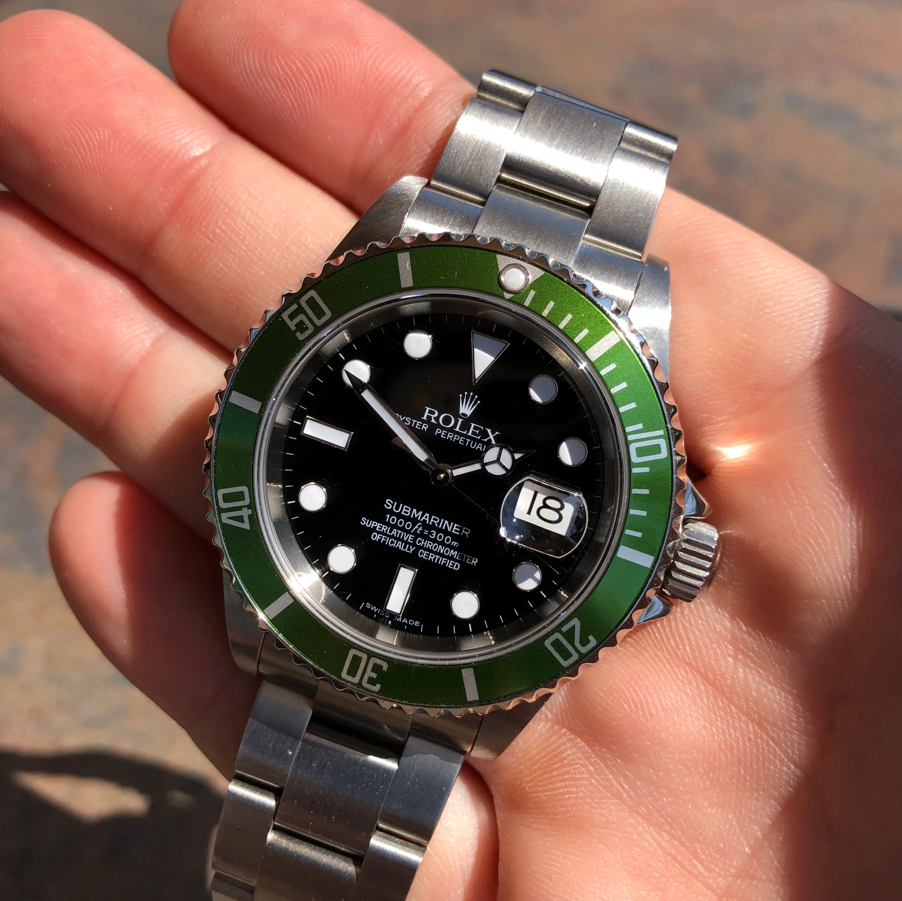 2007 Rolex Submariner 16610V 50th Anniversary Green Kermit Z Serial Wristwatch Box Papers