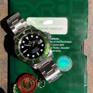 2007 Rolex Submariner 16610V 50th Anniversary Green Kermit Z Serial Wristwatch Box Papers