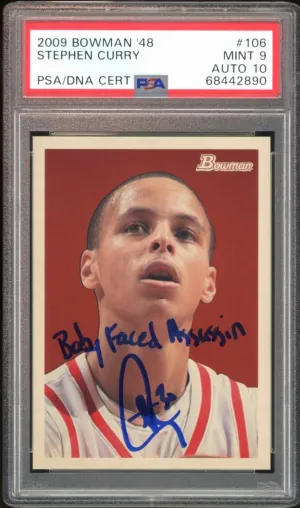 2009 Bowman '48 /2009 Stephen Curry RC Baby Faced Assassin On Card PSA 9/10 Auto