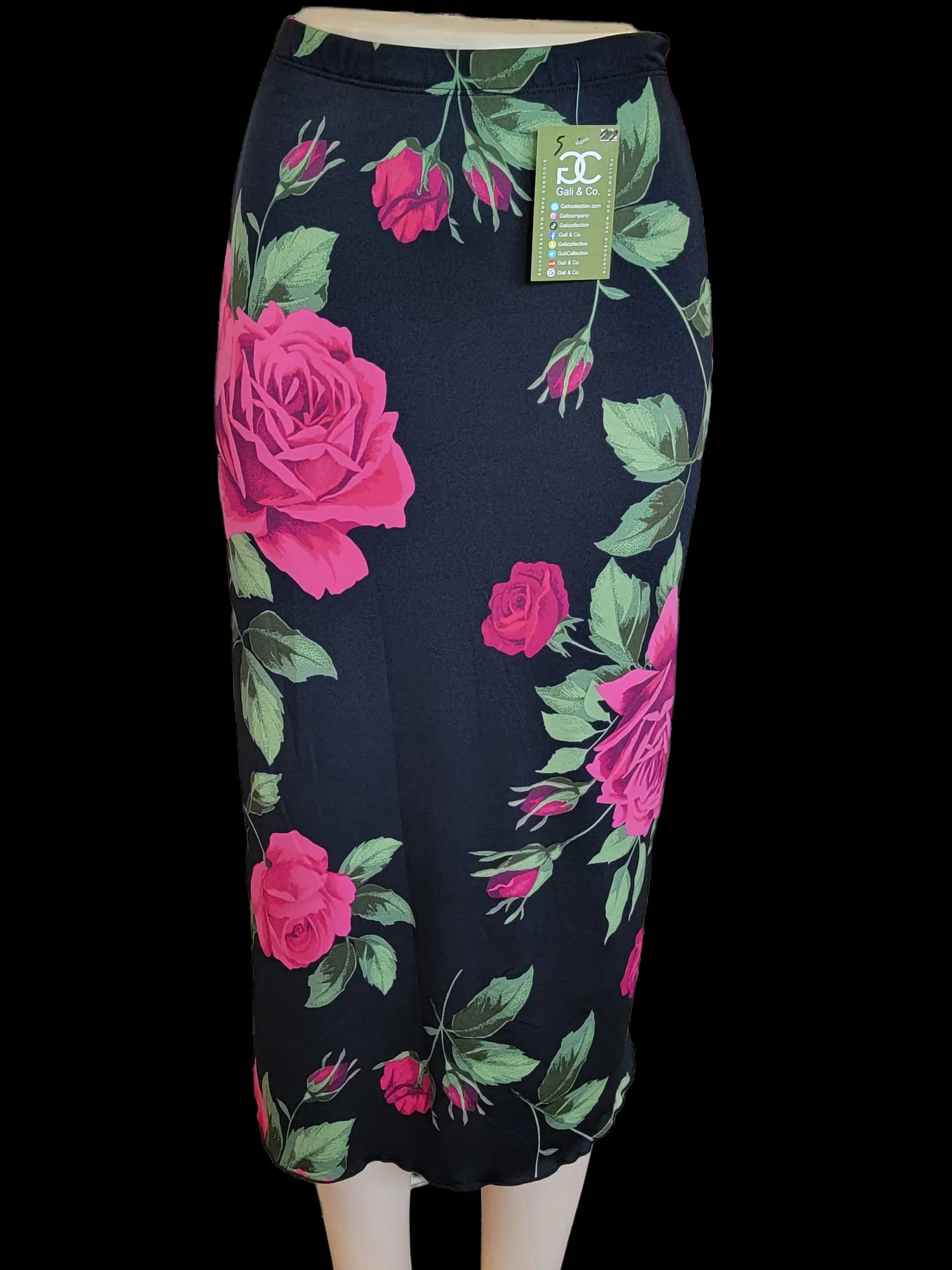 4086 Longe skirt BLACK PINK ROSES