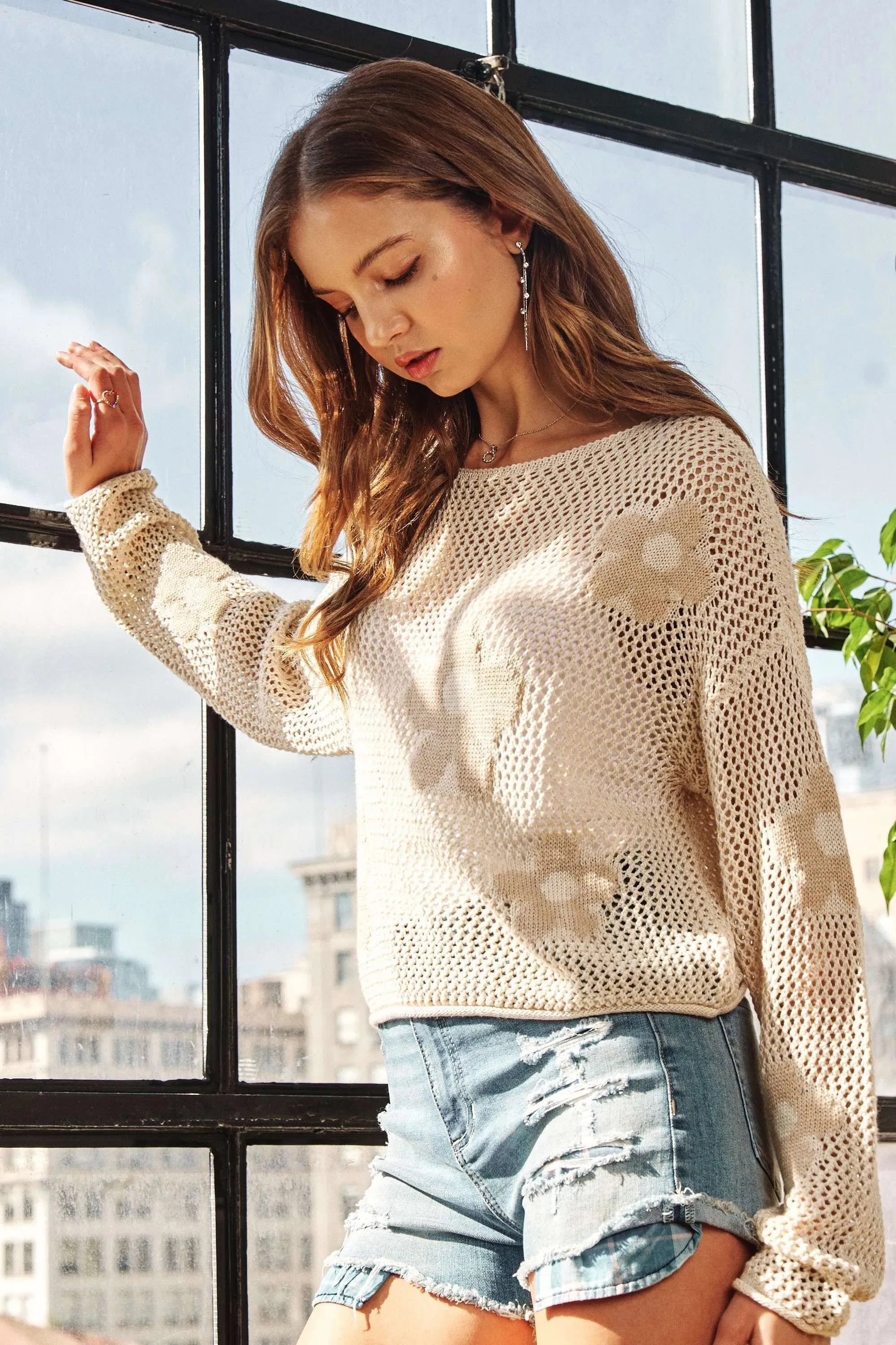 ADORA Plus Size Lightweight Floral Knit Top