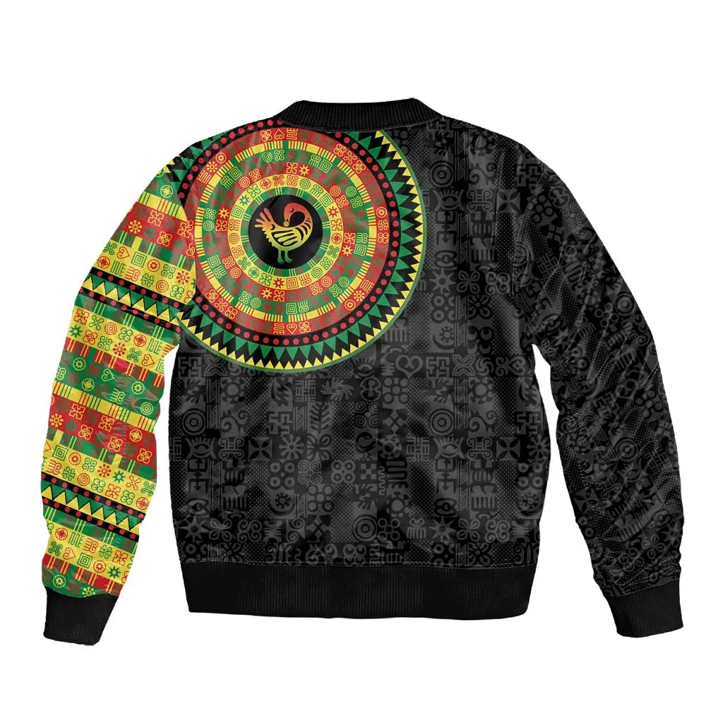 African Sankofa Bird Sleeve Zip Bomber Jacket Adinkra Symbols - Chest Arm Tattoo LT15
