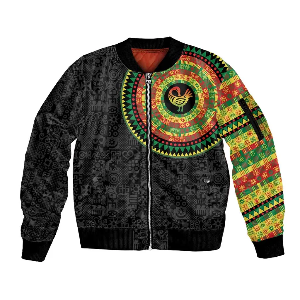 African Sankofa Bird Sleeve Zip Bomber Jacket Adinkra Symbols - Chest Arm Tattoo LT15
