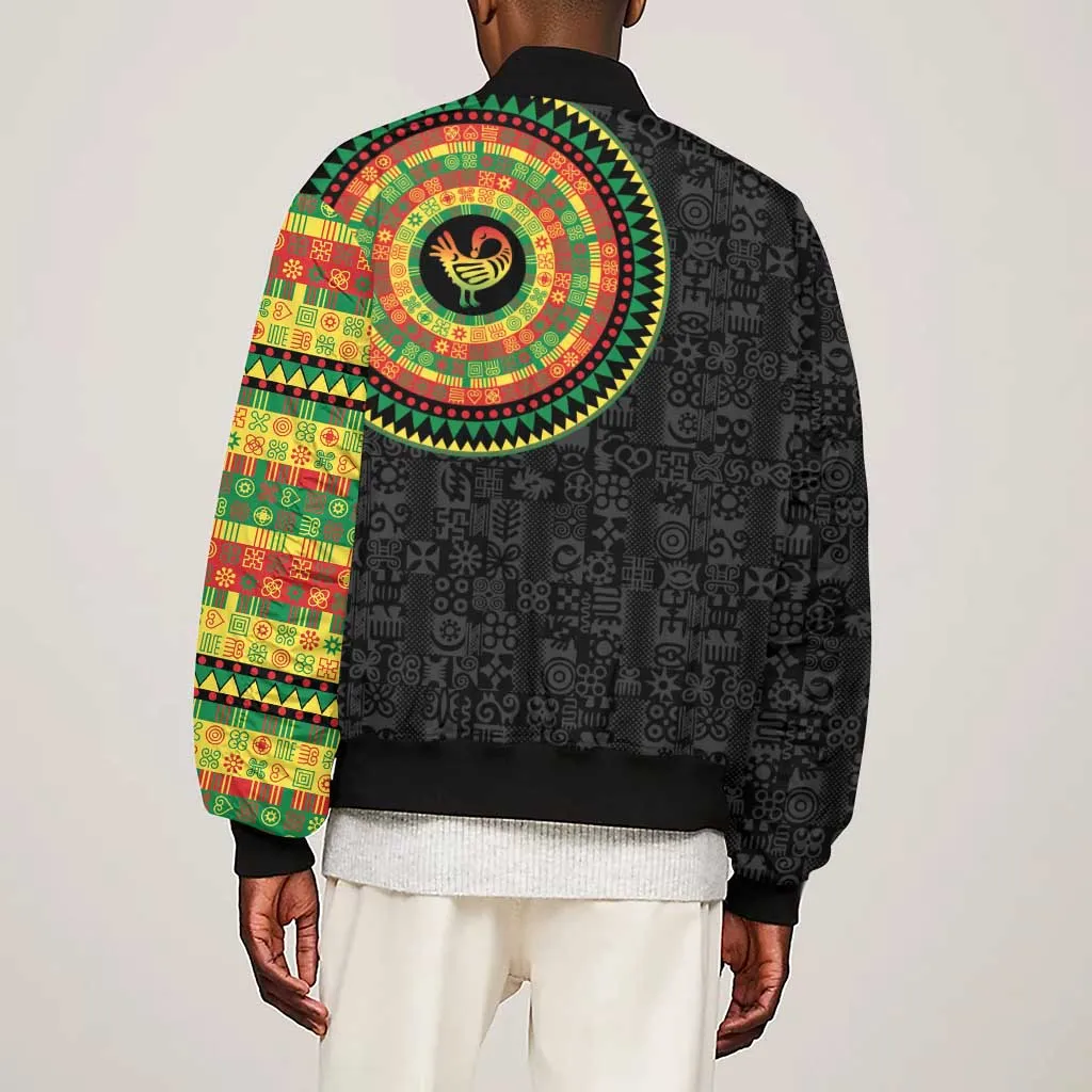 African Sankofa Bird Sleeve Zip Bomber Jacket Adinkra Symbols - Chest Arm Tattoo LT15