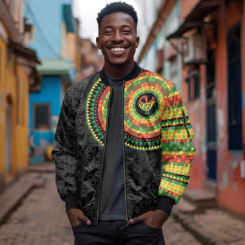 African Sankofa Bird Sleeve Zip Bomber Jacket Adinkra Symbols - Chest Arm Tattoo LT15