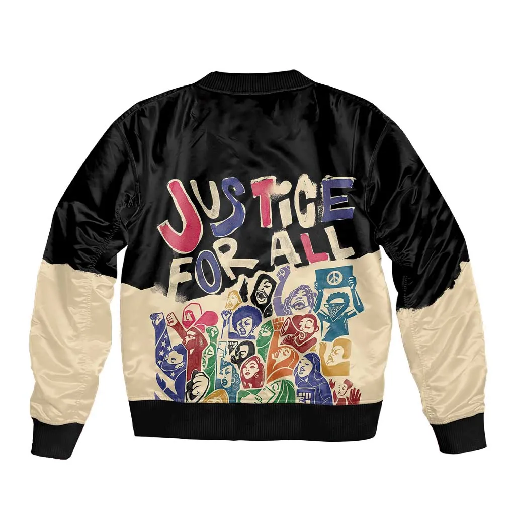 African Stand Firm Sleeve Zip Bomber Jacket Justice For All DT03