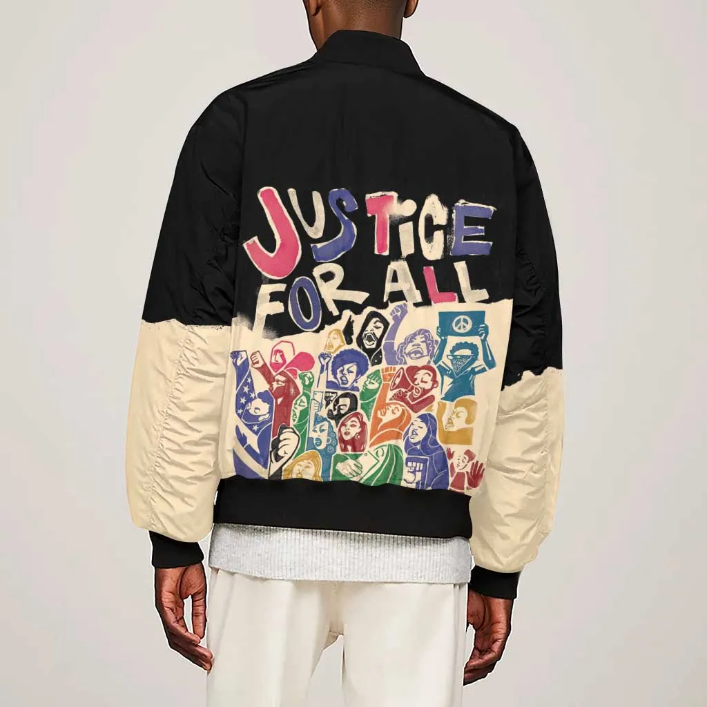 African Stand Firm Sleeve Zip Bomber Jacket Justice For All DT03
