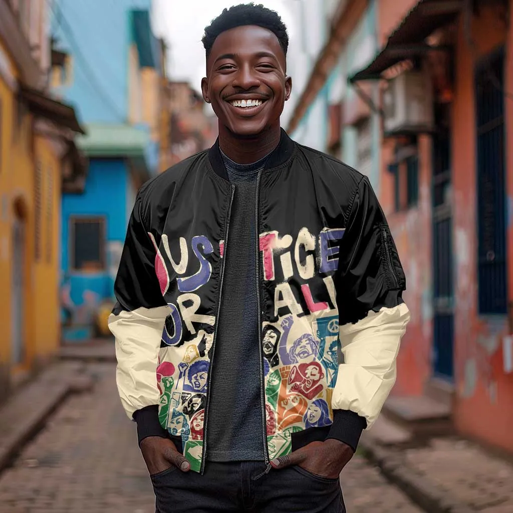 African Stand Firm Sleeve Zip Bomber Jacket Justice For All DT03