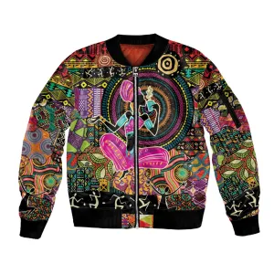 African Women Ethnic Motifs Sleeve Zip Bomber Jacket LT9