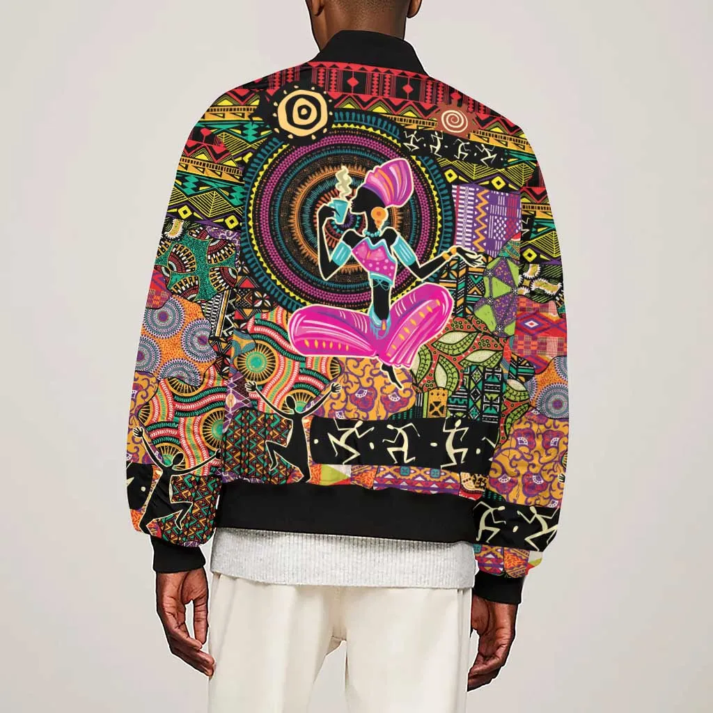 African Women Ethnic Motifs Sleeve Zip Bomber Jacket LT9