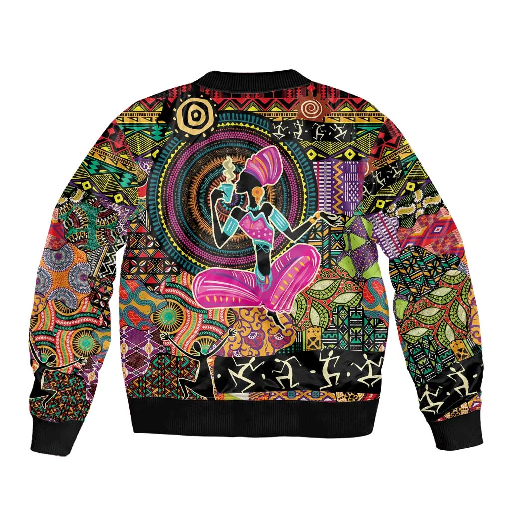 African Women Ethnic Motifs Sleeve Zip Bomber Jacket LT9