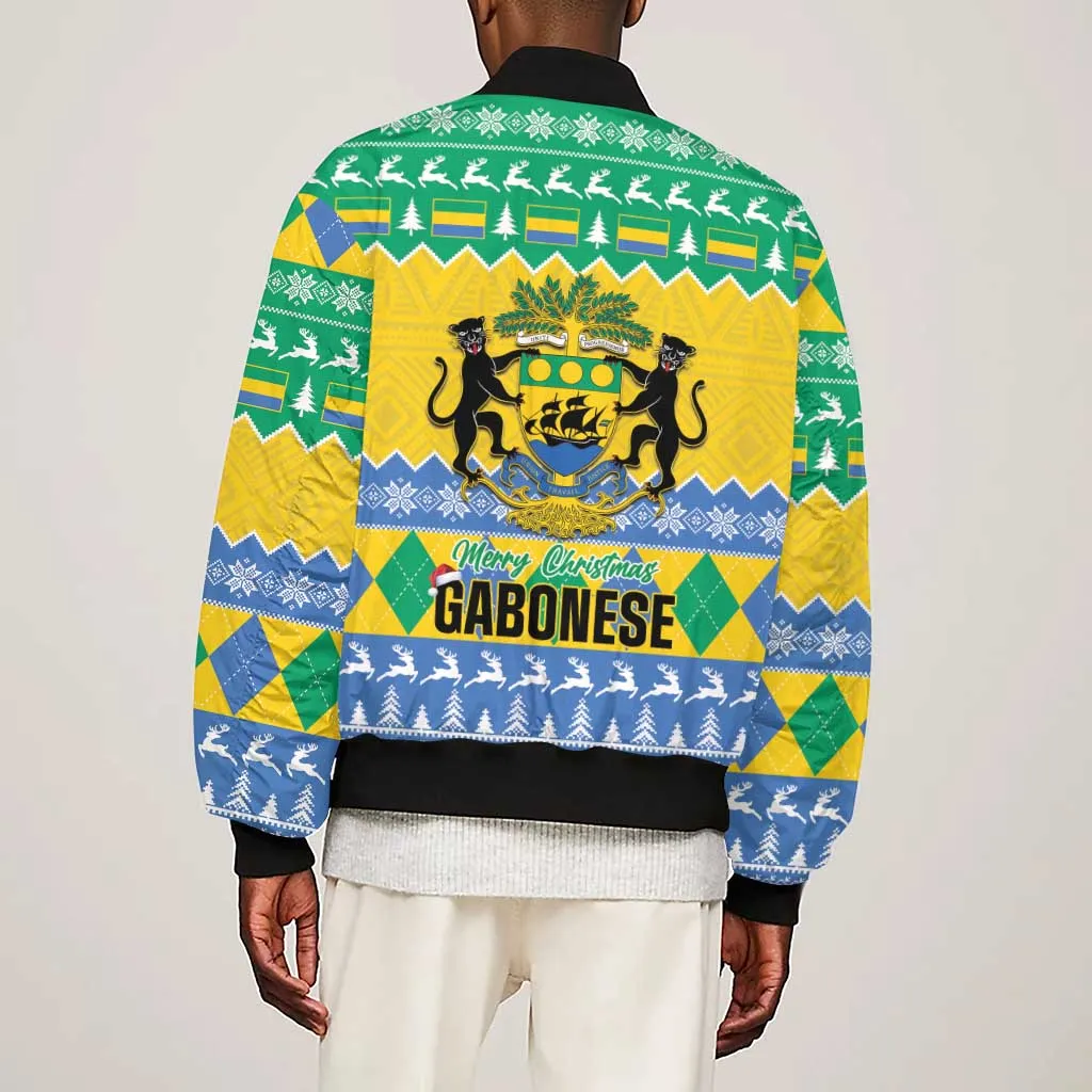 Afro Gabon Christmas Sleeve Zip Bomber Jacket Joyeux Noel Coat Of Arms - African Pattern LT14