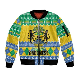 Afro Gabon Christmas Sleeve Zip Bomber Jacket Joyeux Noel Coat Of Arms - African Pattern LT14