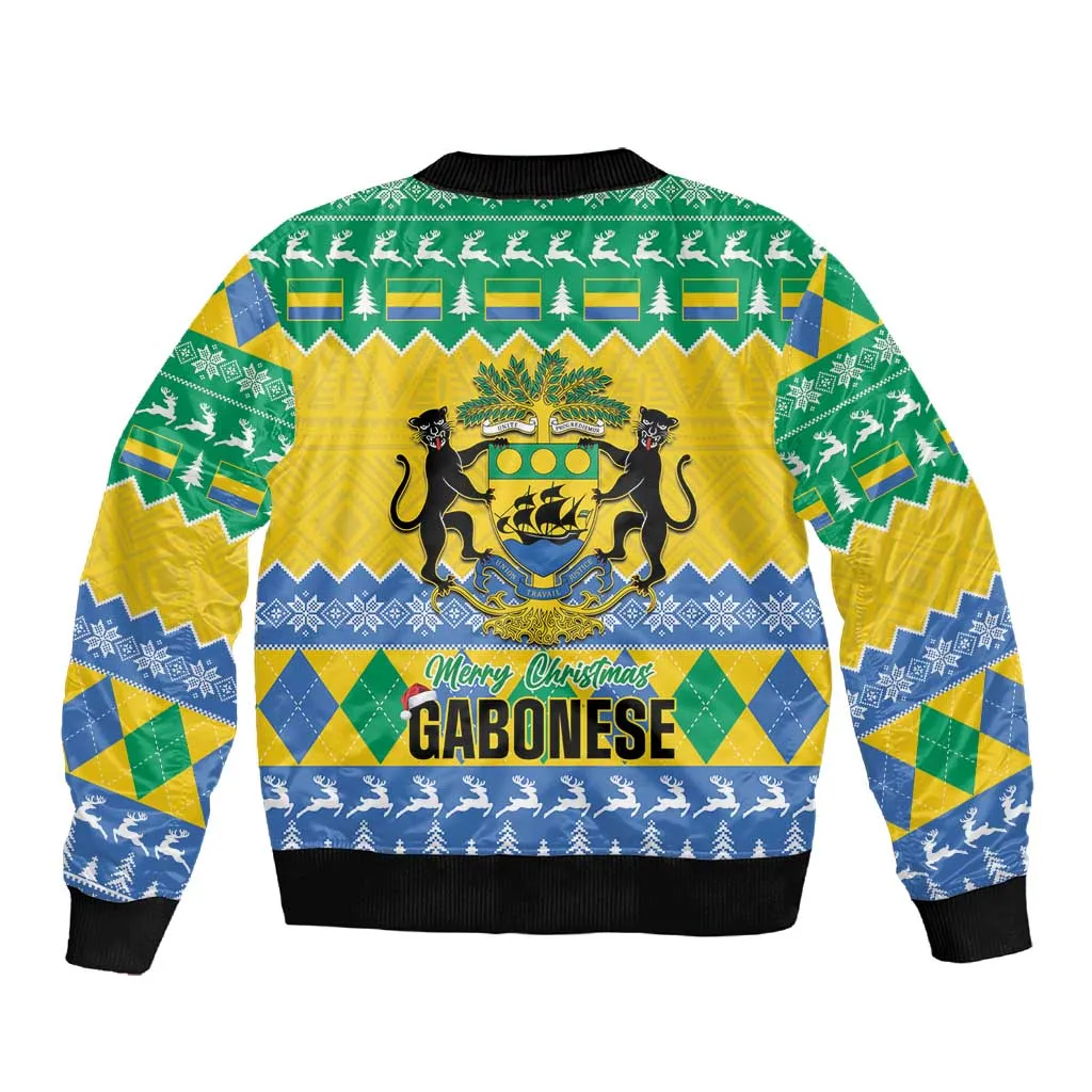 Afro Gabon Christmas Sleeve Zip Bomber Jacket Joyeux Noel Coat Of Arms - African Pattern LT14