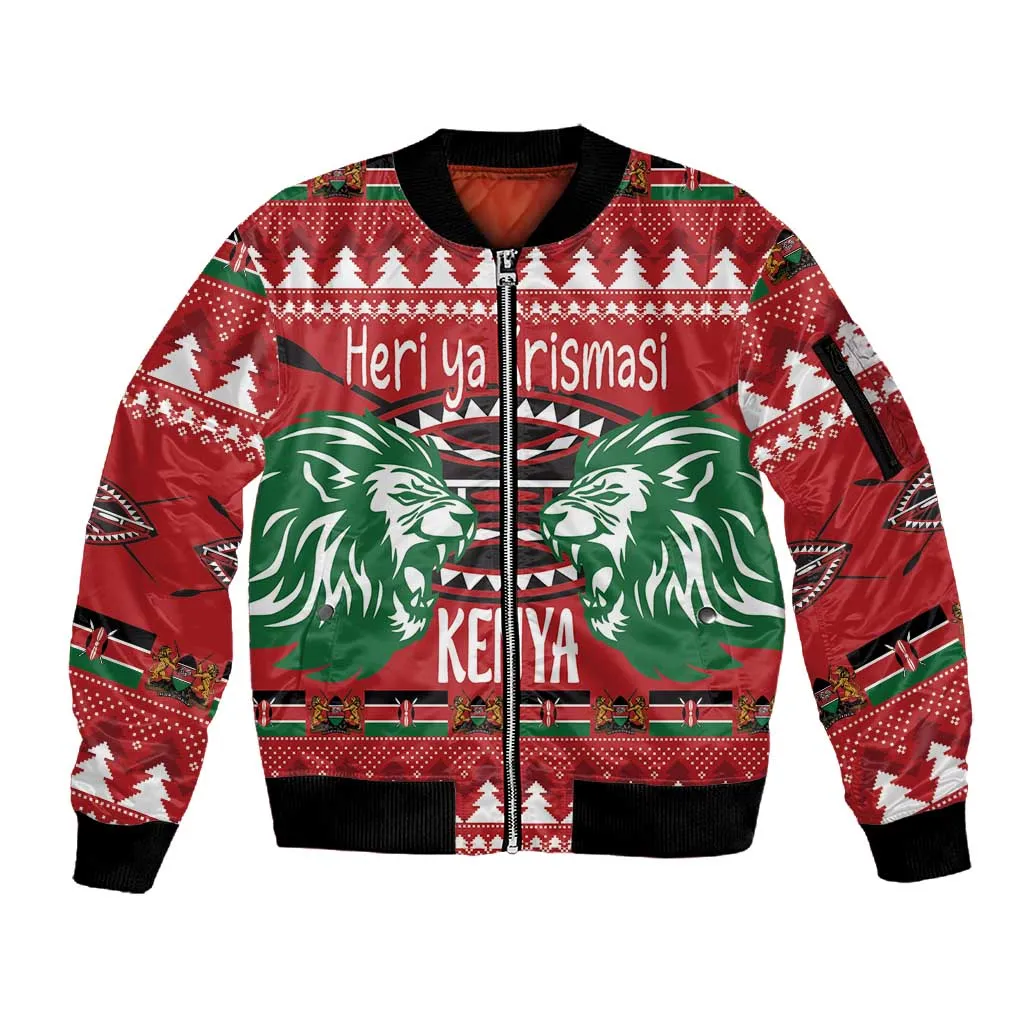 Afro Kenya Christmas Sleeve Zip Bomber Jacket Head Lion - Heri ya Krismasi LT18
