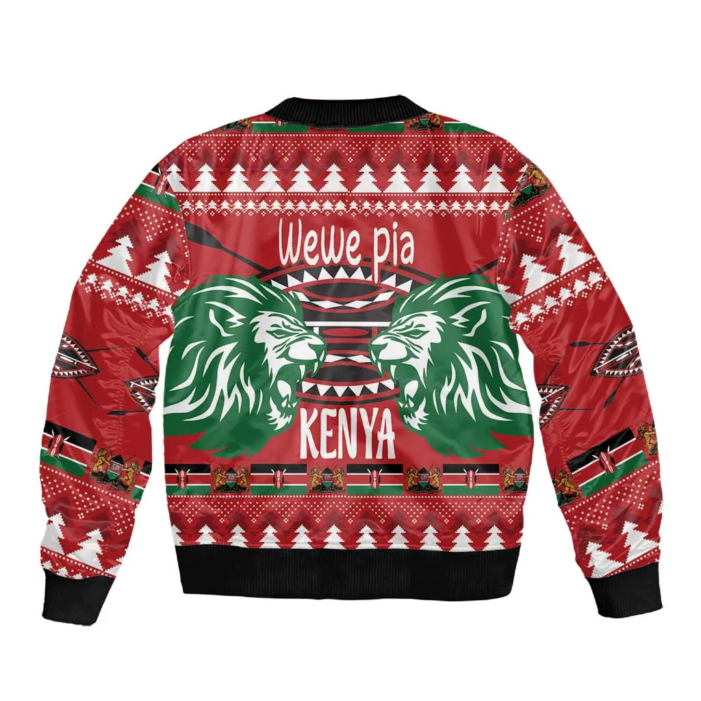 Afro Kenya Christmas Sleeve Zip Bomber Jacket Head Lion - Heri ya Krismasi LT18