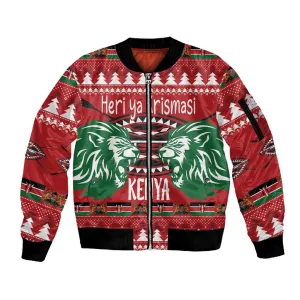 Afro Kenya Christmas Sleeve Zip Bomber Jacket Head Lion - Heri ya Krismasi LT18