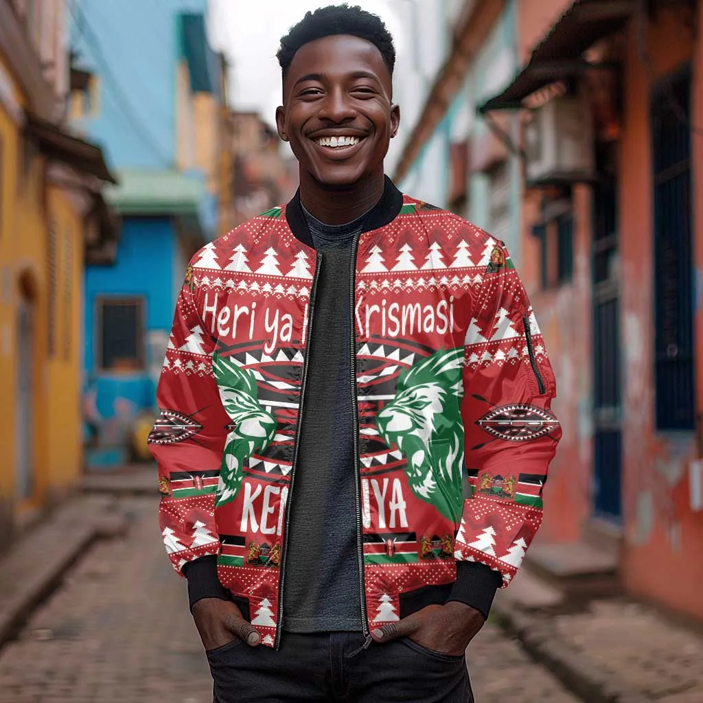Afro Kenya Christmas Sleeve Zip Bomber Jacket Head Lion - Heri ya Krismasi LT18