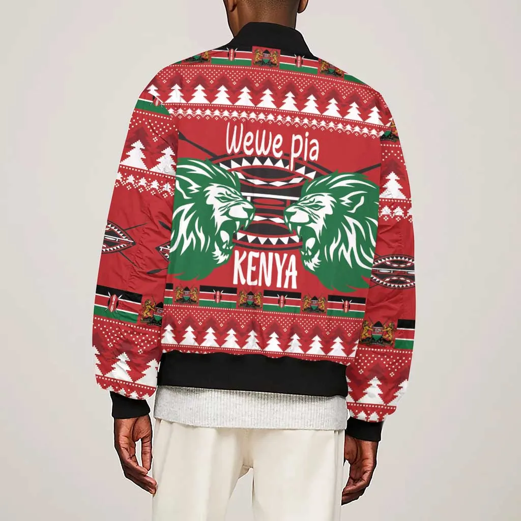Afro Kenya Christmas Sleeve Zip Bomber Jacket Head Lion - Heri ya Krismasi LT18