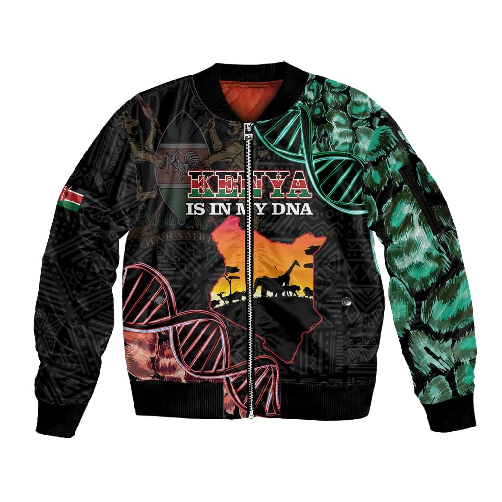 Afro Kenya Sleeve Zip Bomber Jacket Kenyan Is In My DNA - Jamhuri Day LT14