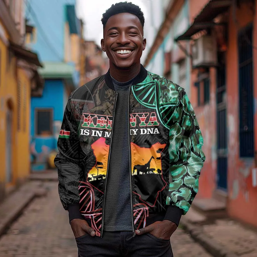 Afro Kenya Sleeve Zip Bomber Jacket Kenyan Is In My DNA - Jamhuri Day LT14