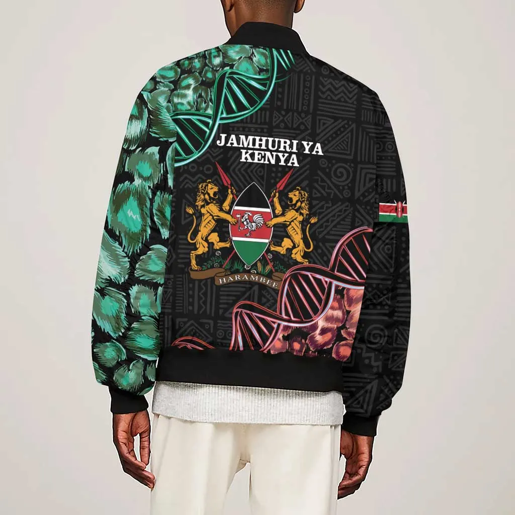 Afro Kenya Sleeve Zip Bomber Jacket Kenyan Is In My DNA - Jamhuri Day LT14