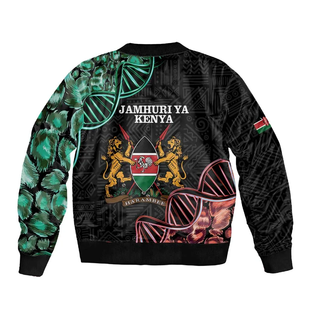 Afro Kenya Sleeve Zip Bomber Jacket Kenyan Is In My DNA - Jamhuri Day LT14