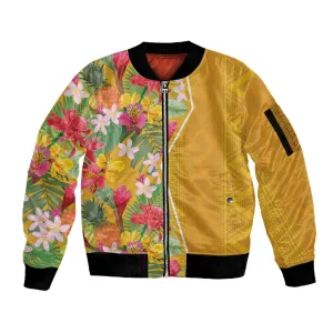 Afro Tropical Flowers Sleeve Zip Bomber Jacket Yellow Version LT18