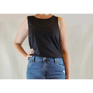 Alpha 60 pre-owned black sleeveless top with perforated squares size M (best fits size 12)