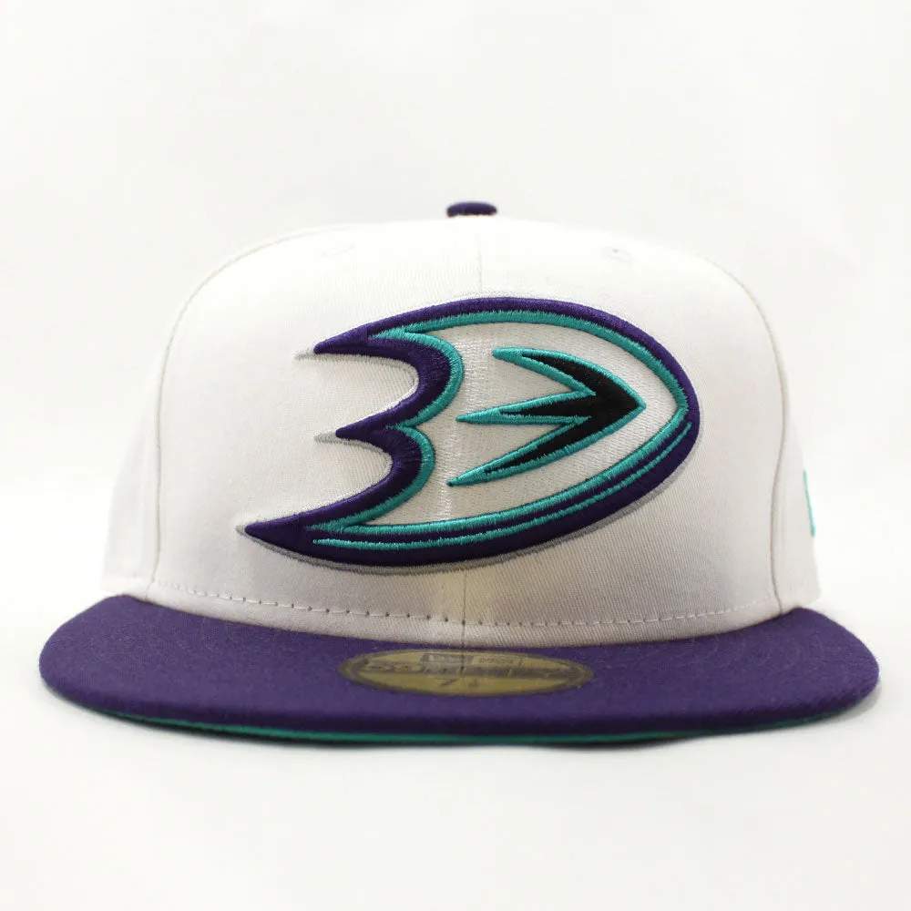 Anaheim Ducks New Era 59FIFTY Fitted Hat (White Purple Teal Under Brim)